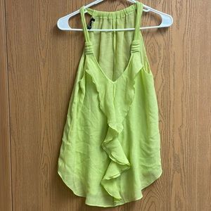 Neon green ruffled v neck m tangtop